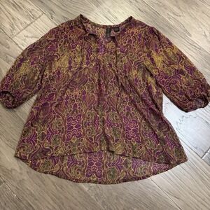 Petticoat Alley Women's XS  Multi color Blouse Feminine‎ BOHO 3/4 sleeve